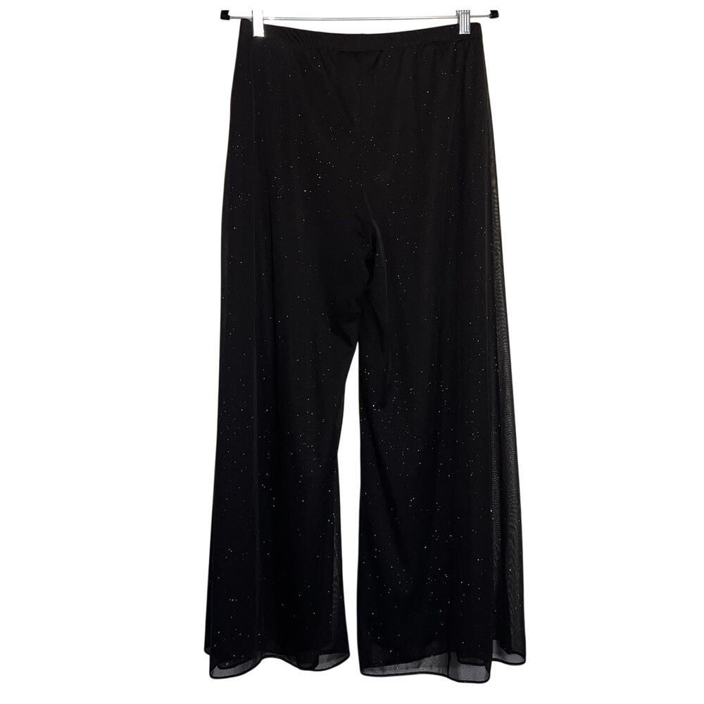 MSK Dress Pants Womens Size L Black Sparkly Wide Leg Sheer Overlay Evening Party